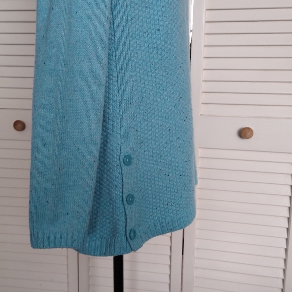 Talbots Mock Turtleneck Sweater Turquoise Speckled Side Buttons S - Picture 5 of 9